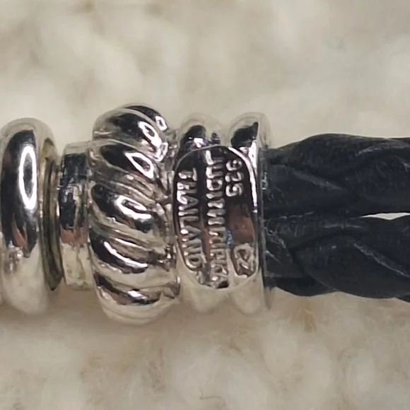 Judith Ripka Sterling Heart Charm Bracelet, Leather Band & Cubic Zirconia - Picture 3 of 12